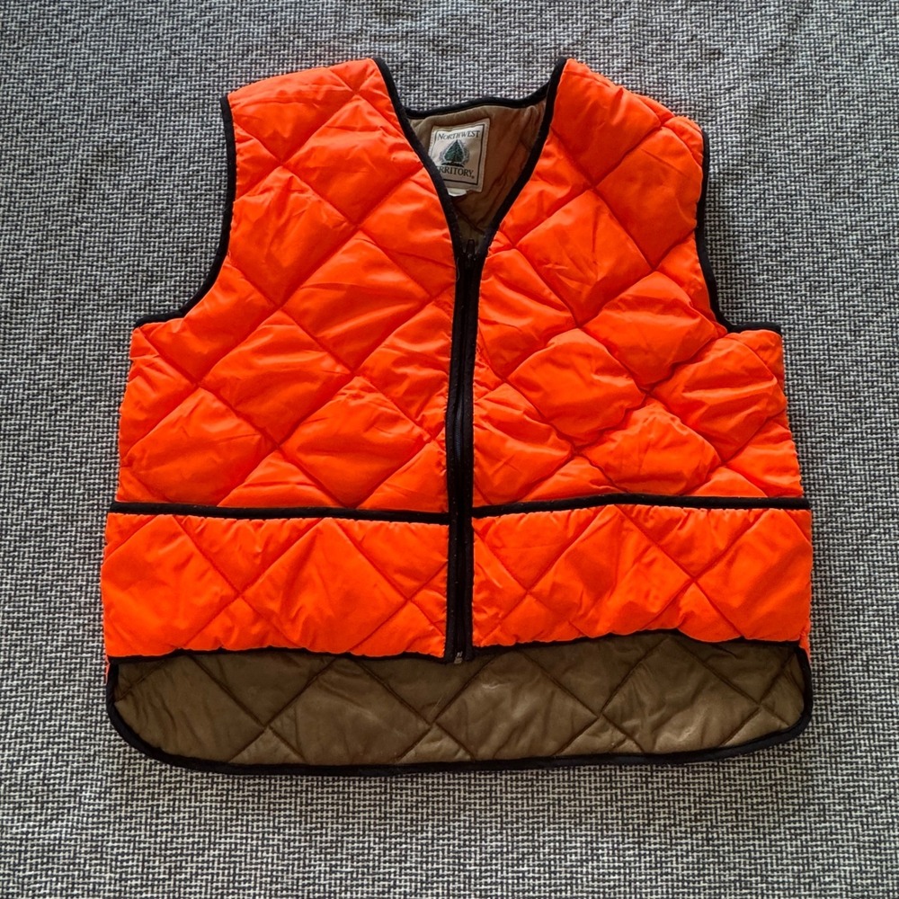 Northwest Territory Blaze Orange Quilted Hunting Vest Mens Large Full Zip Safety